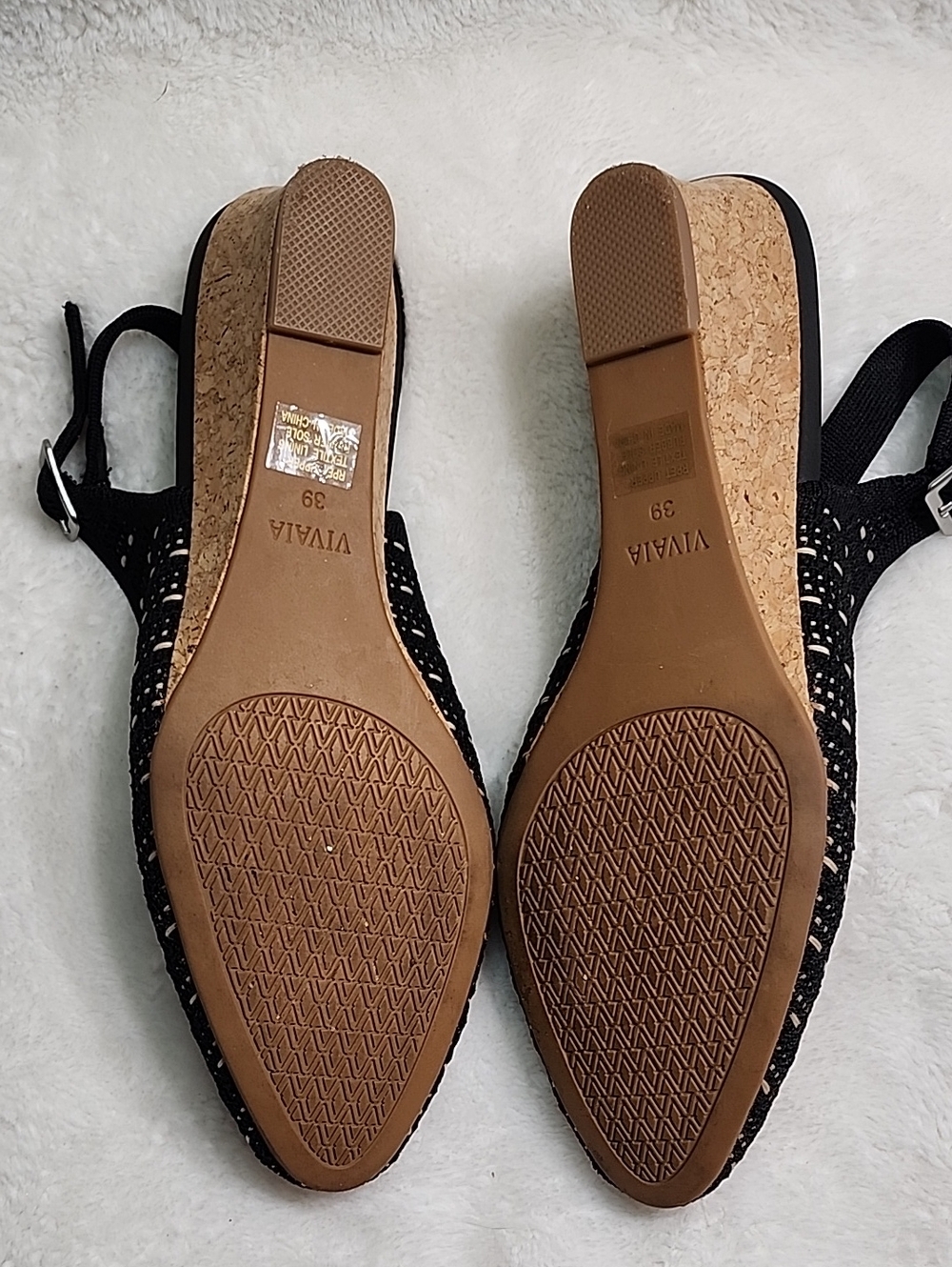 Vivaia Tamia slingback wedge sandals  black and cream knit cork wedge heel 39/8 - Picture 12 of 16